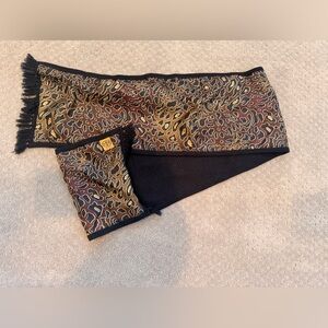 Tory Burch Black and Brown Leopard Patterned Scarf